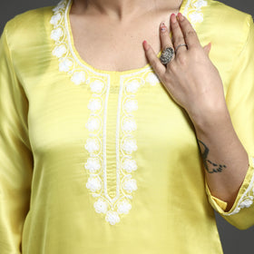 Buy Navy Blue Modal Silk Hand Embroidered Long Kurta l iTokri.com