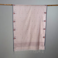 Pink - Burdwan Jamdani Cotton Handloom Stole with Tassels 08