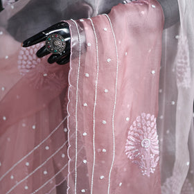 Lucknowi Chikankari Heavy Bead Work Pure Organza Silk Saree 08