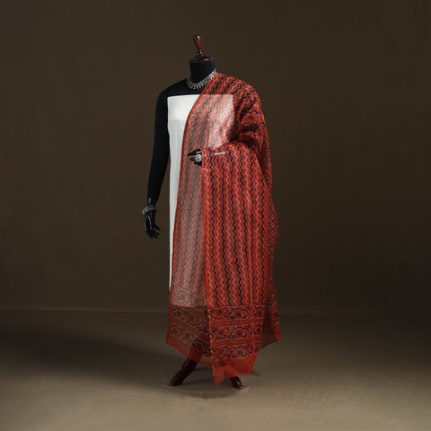 Ajrakh Vanaspati Hand Block Print Natural Dyed Kota Doria Cotton Dupatta 19