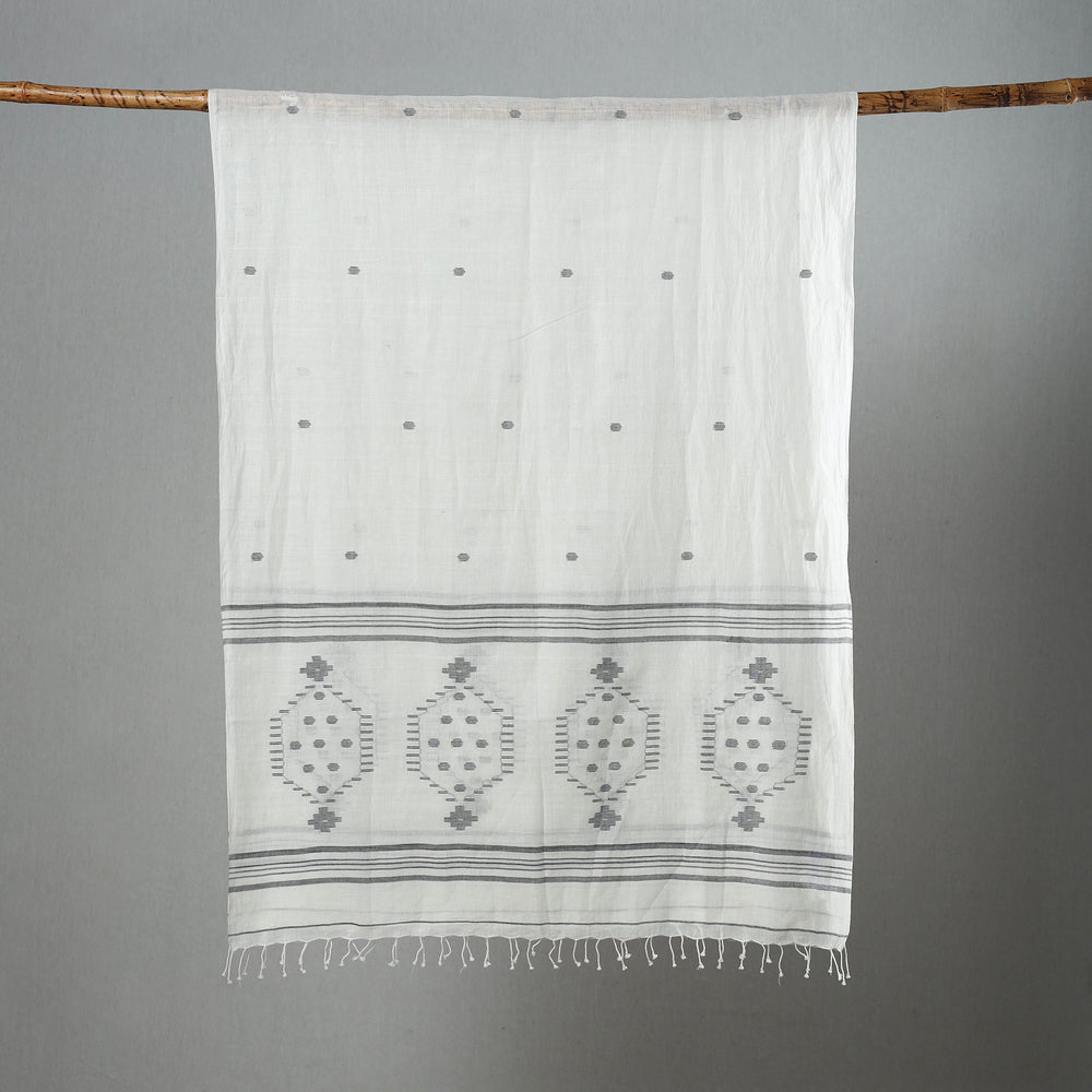 Handloom Cotton Burdwan Jamdani Stole with Tassels 01