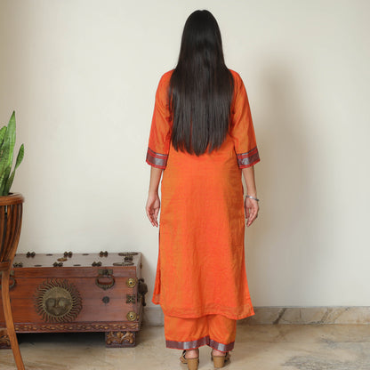 Orange - Dharwad Cotton Kurta with Palazzo & Dupatta Set 05