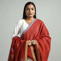 Red - Godavari Jamdani Buti Handloom Handspun Cotton Dupatta with Tassels 15