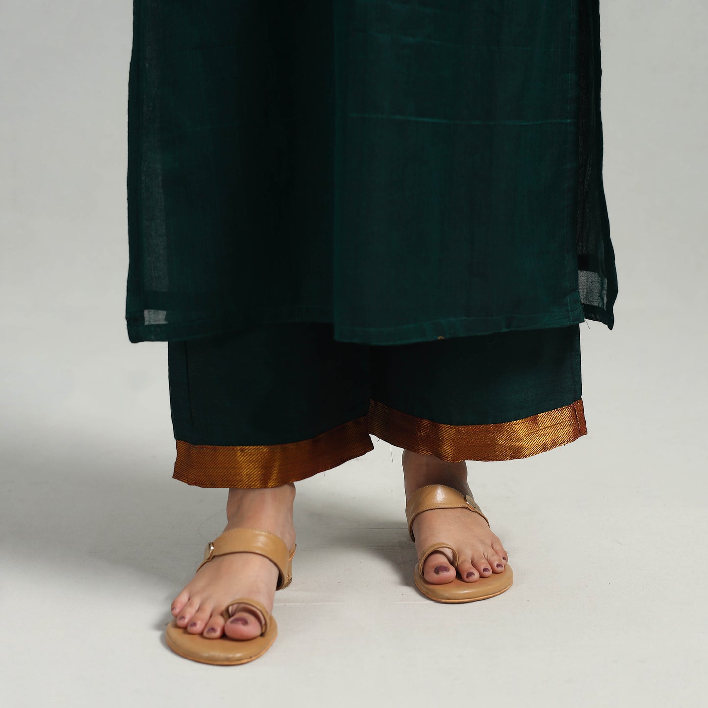 Green - Cotton Dharwad Kurta Set with Palazzo & Dupatta 01