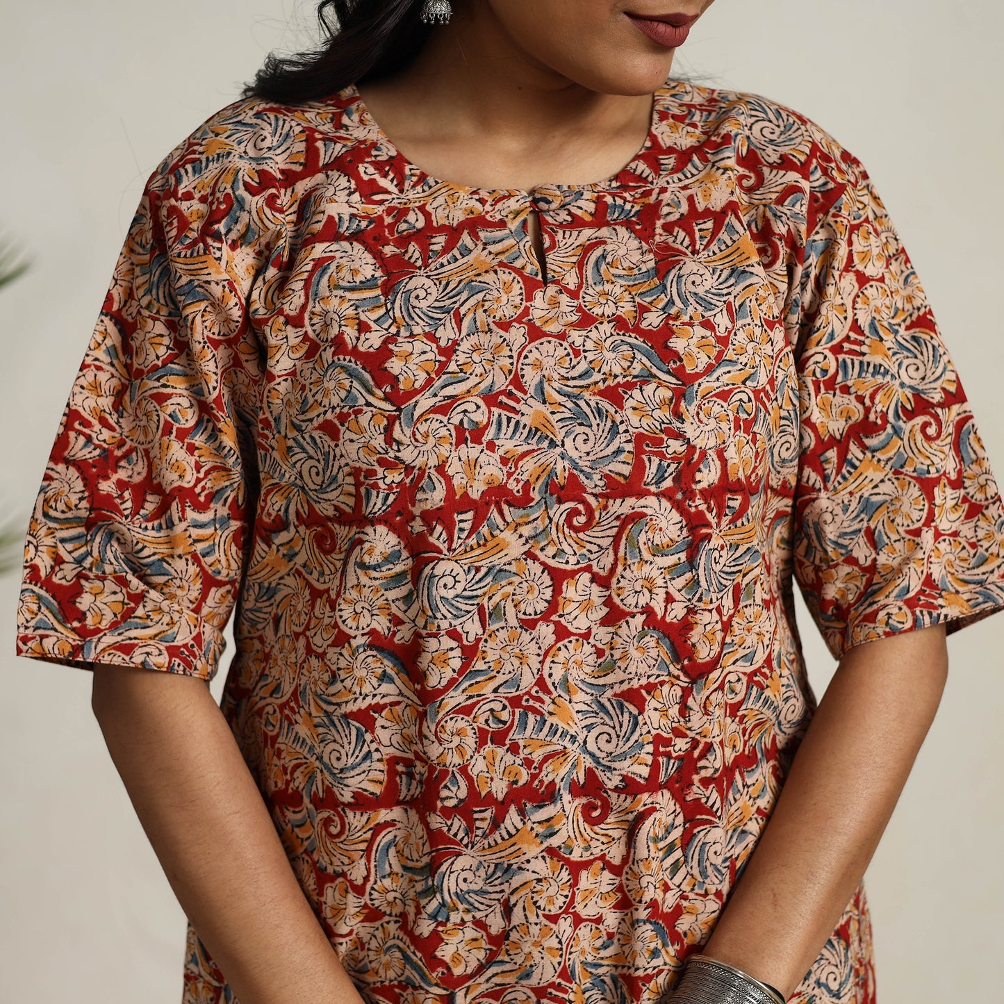 Red - printed cotton kalamkari kurta set 22 - handcrafted