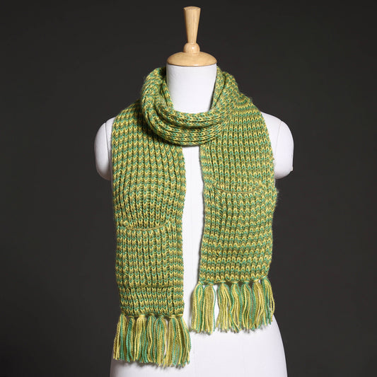 Green - Kumaun Hand Knitted Woolen Muffler with Pockets