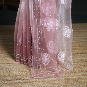 Lucknowi Chikankari Heavy Bead Work Pure Organza Silk Saree 08