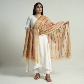 Buy Bengal Kantha Embroidery Tussar Silk Cotton Handloom Dupatta with Tassels 23 Online at iTokri.com