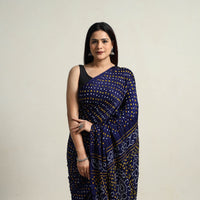 Blue - Kutch Tie-Dye Gajji Silk Bandhani Saree with Blouse Piece 06