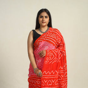 Red Kutch Bandhani Tie-Dye Cotton Saree with Blouse Piece