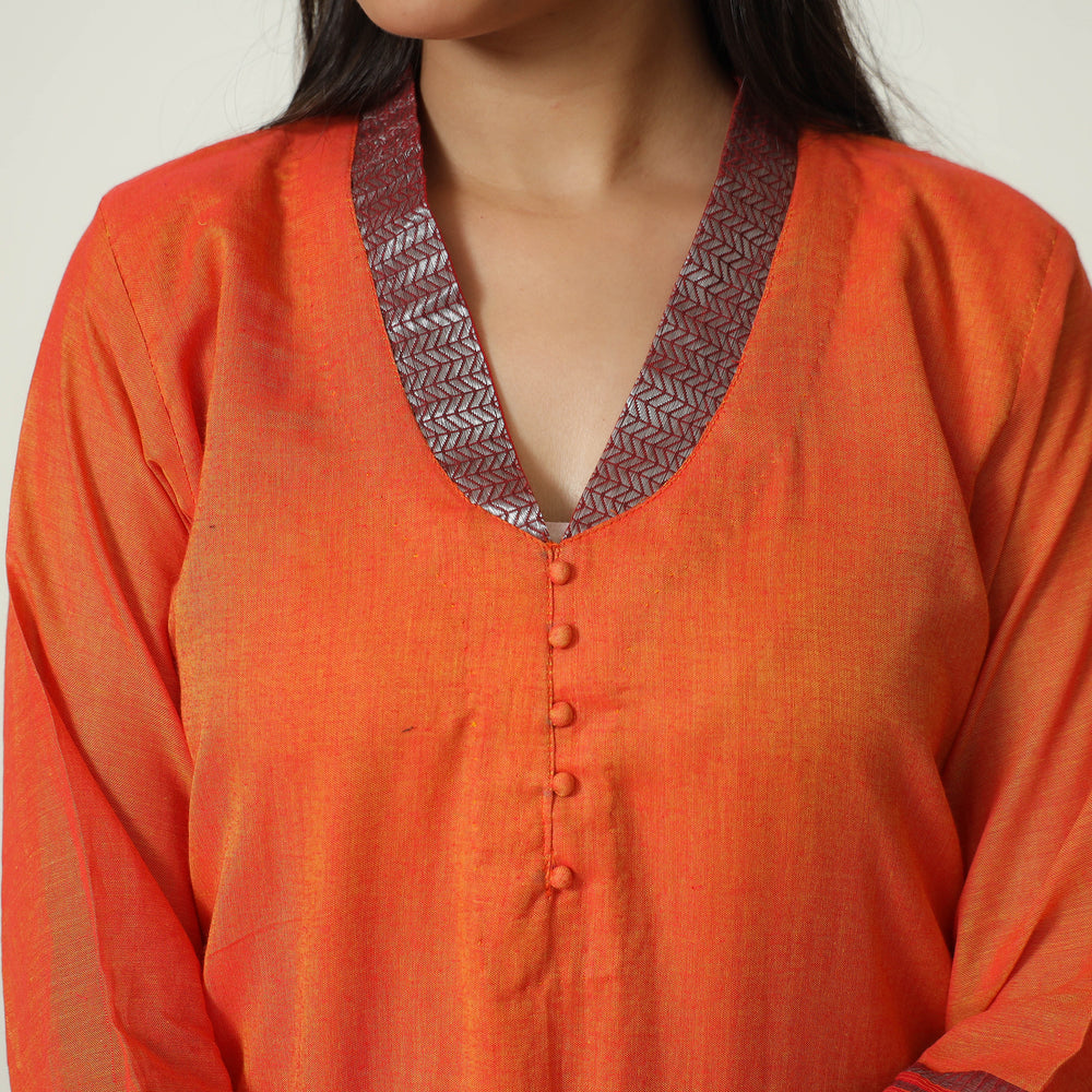 Orange - Dharwad Cotton Kurta with Palazzo & Dupatta Set 05