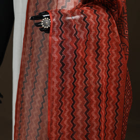 Red - Ajrakh Vanaspati Hand Block Print Natural Dyed Kota Doria Cotton Dupatta 19