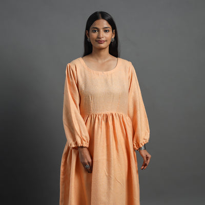 Orange - Kashish Peach Plain Flared Woolen Dress 05