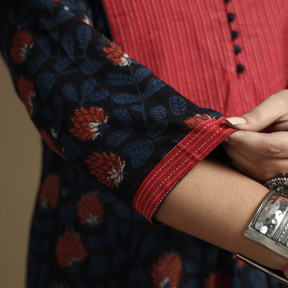 Blue - Bagru Hand Block Printed Cotton A-Line Long Kurta