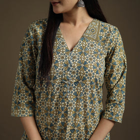 Hand Block Print Cotton Straight Long Ajrakh Kurta for Women 03