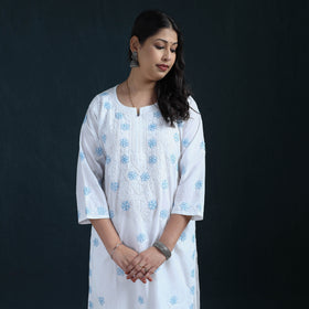 White - Hand Embroidered Mul Cotton Chikankari Kurta with Palazzo Set for Women 37