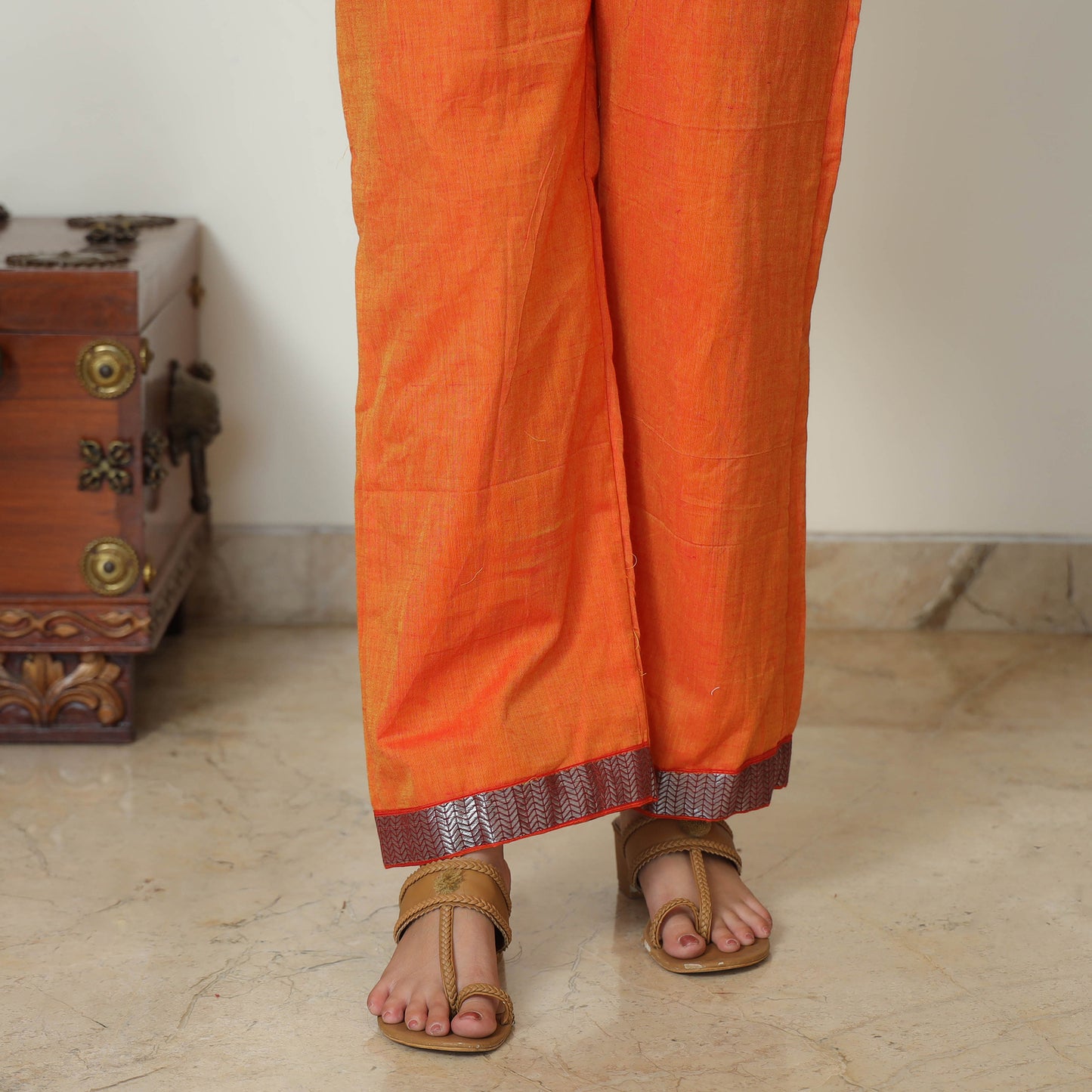 Orange - Dharwad Cotton Kurta with Palazzo & Dupatta Set 05