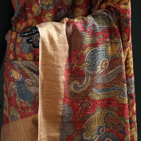 Pure Handloom Desi Tussar Silk Handpainted Srikalahasti Pen Kalamkari Saree with Zari Border 01