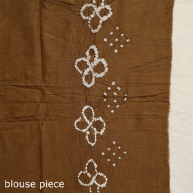 Brown - Kutch Bandhani Tie-Dye Cotton Saree with Blouse Piece