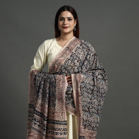 Black - Kalamkari Block Printed Cotton Dupatta 05