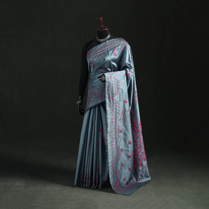 Grey - Hand Embroidered Silk Saree 69