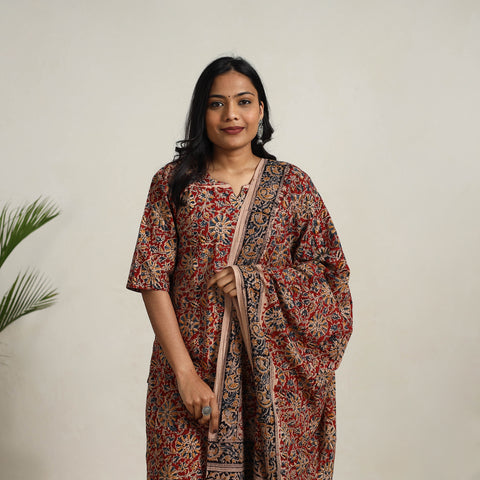 Red - printed cotton kalamkari kurta set 20 - handcrafted