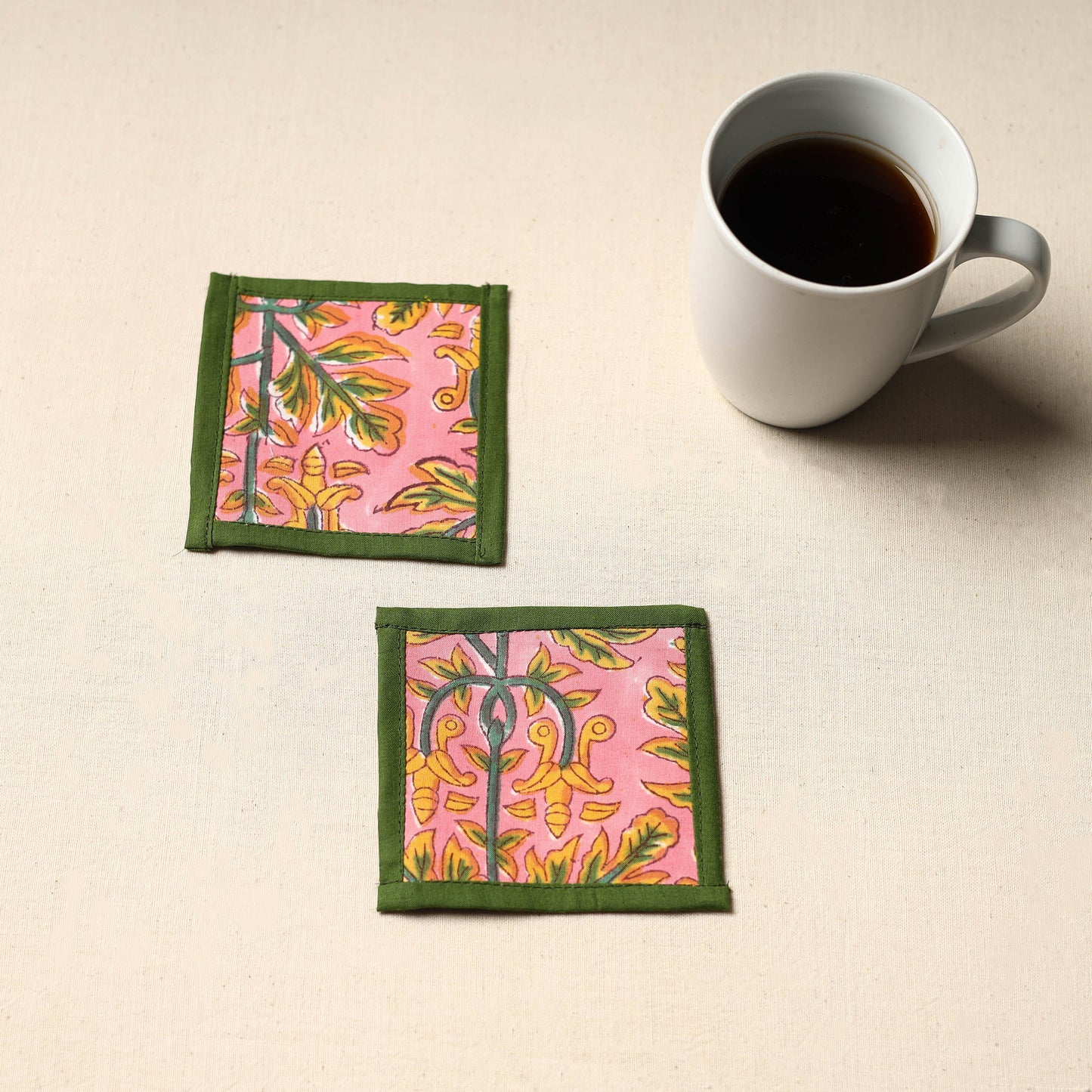 Pink Handmade Cotton Coasters (Set of 2)
