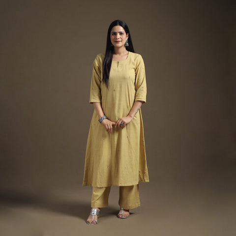 Plain Slub Cotton Hand Embroidered Kurta with Palazzo Set for women 15