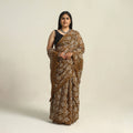 Brown - Kutch Bandhani Tie-Dye Cotton Saree with Blouse Piece