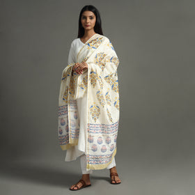  Sanganeri Block Printed Handloom Chanderi Silk Zari Border Dupatta 92 
