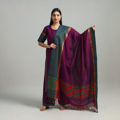 Purple - Cotton Dharwad Kurta Set with Palazzo & Dupatta 16