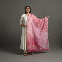 Pink - Block Printed Chanderi Silk Bagru Dupatta 34