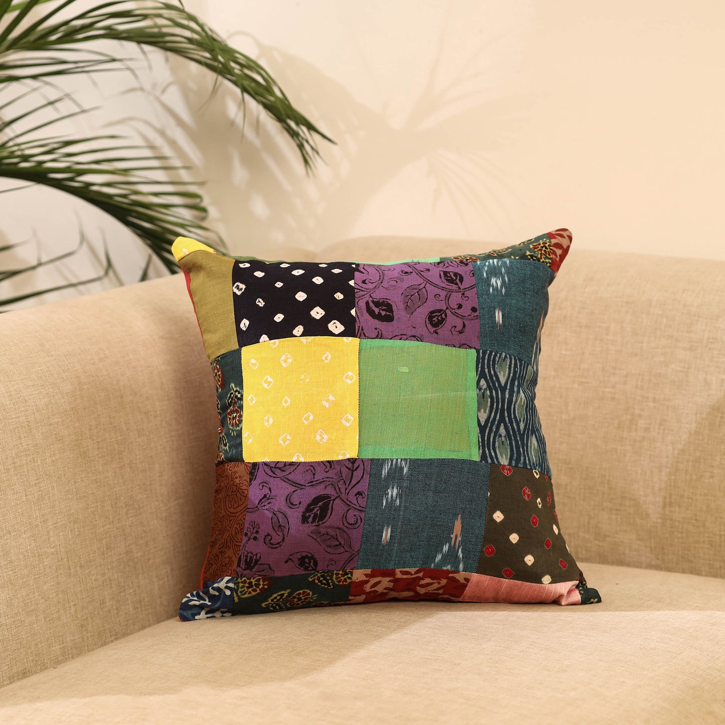 Buy Multicolor Handcrafted Cotton Patchwork Cushion Cover