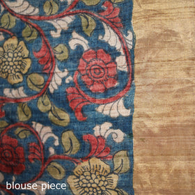 Pure Handloom Desi Tussar Silk Handpainted Srikalahasti Pen Kalamkari Saree with Zari Border 01