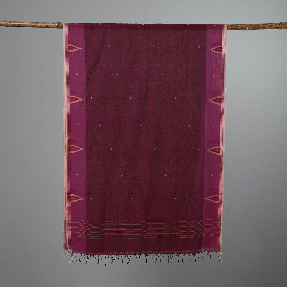 Purple - Burdwan Jamdani Cotton Handloom Stole with Tassels 14