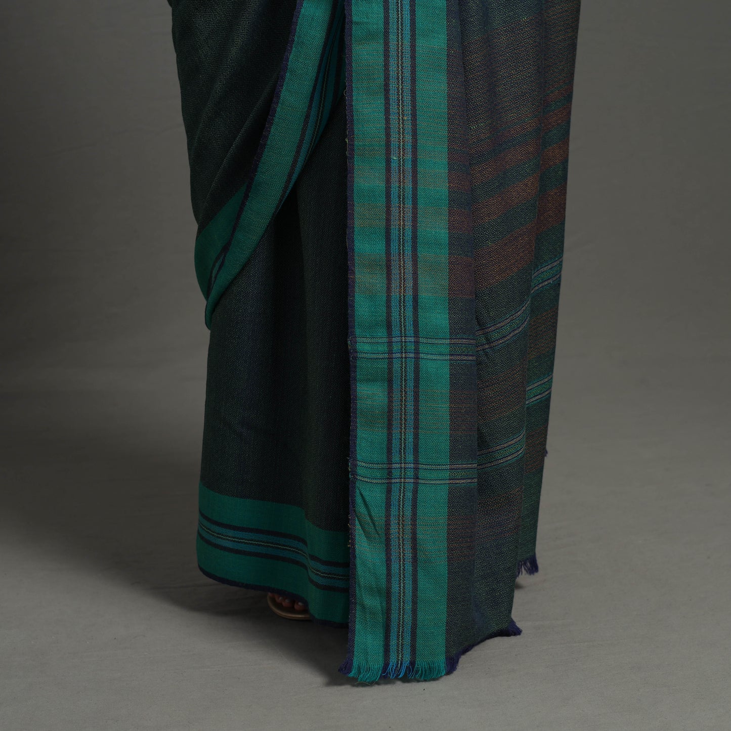 Green - Kumaun Handwoven Pure Merino Woolen Saree 11