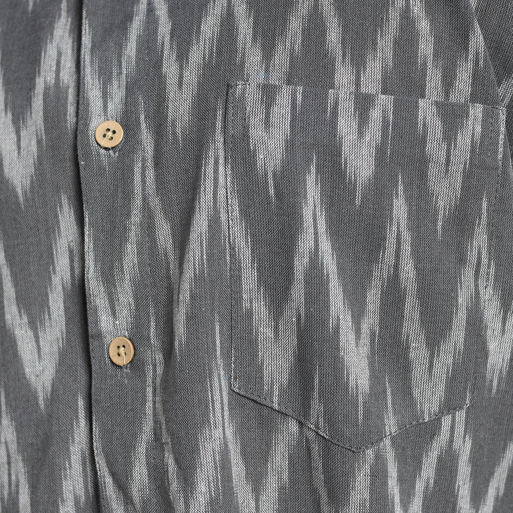 Grey - Pochampally Ikat Weave Cotton Men Half Sleeve Shirt 06