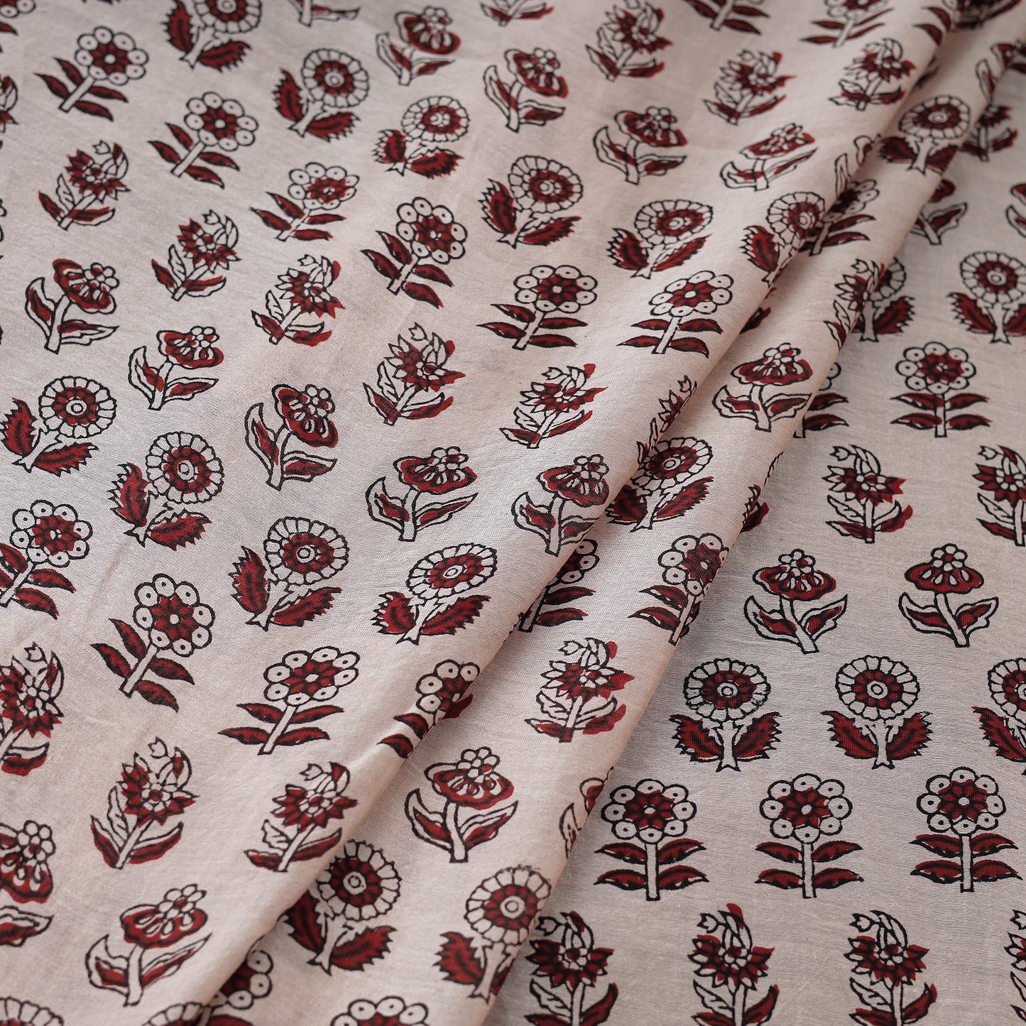 Beige - Chanderi Silk Bagh Print Fabric 02