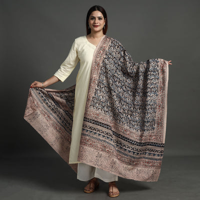 Black - Kalamkari Block Printed Cotton Dupatta 05