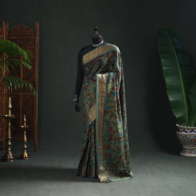 Kanjeevaram Pure Handloom Mulberry Silk Handpainted Srikalahasti Pen Kalamkari Saree with Zari Work 13