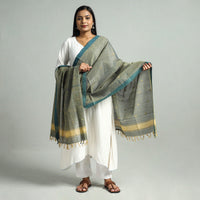 Green - Godavari Jamdani Buti Handloom Handspun Cotton Dupatta with Tassels 14