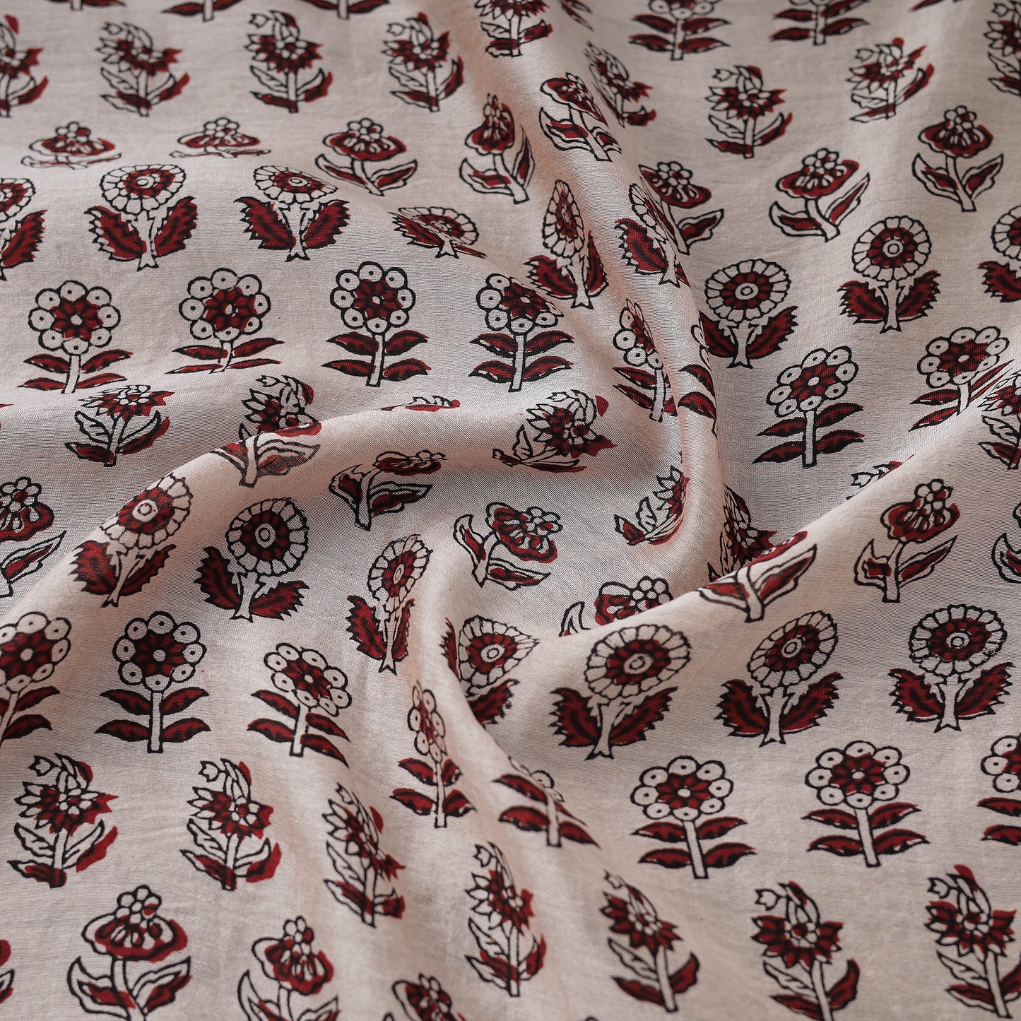 Beige - Chanderi Silk Bagh Print Fabric 02