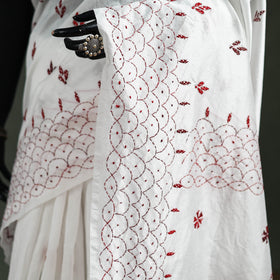 White - Bengal Nakshi Kantha Hand Embroidered Silk Saree 33