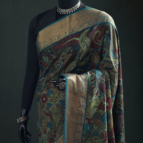 Kanjeevaram Pure Handloom Mulberry Silk Handpainted Srikalahasti Pen Kalamkari Saree with Zari Work 13