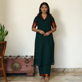 Green - Dharwad Cotton Kurta with Palazzo & Dupatta Set 19