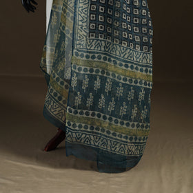 Grey - Gray - Ajrakh Vanaspati Hand Block Print Natural Dyed Kota Doria Cotton Dupatta 20