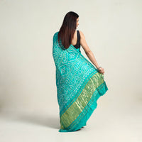 Blue - Kutch Tie-Dye Gajji Silk Bandhani Saree with Blouse Piece 07