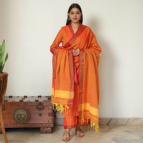 Orange - Dharwad Cotton Kurta with Palazzo & Dupatta Set 03