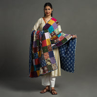 Multicolor - Indigo Reversible Patchwork Cotton Dupatta 10