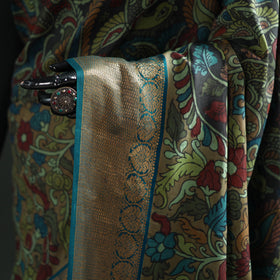 Kanjeevaram Pure Handloom Mulberry Silk Handpainted Srikalahasti Pen Kalamkari Saree with Zari Work 13